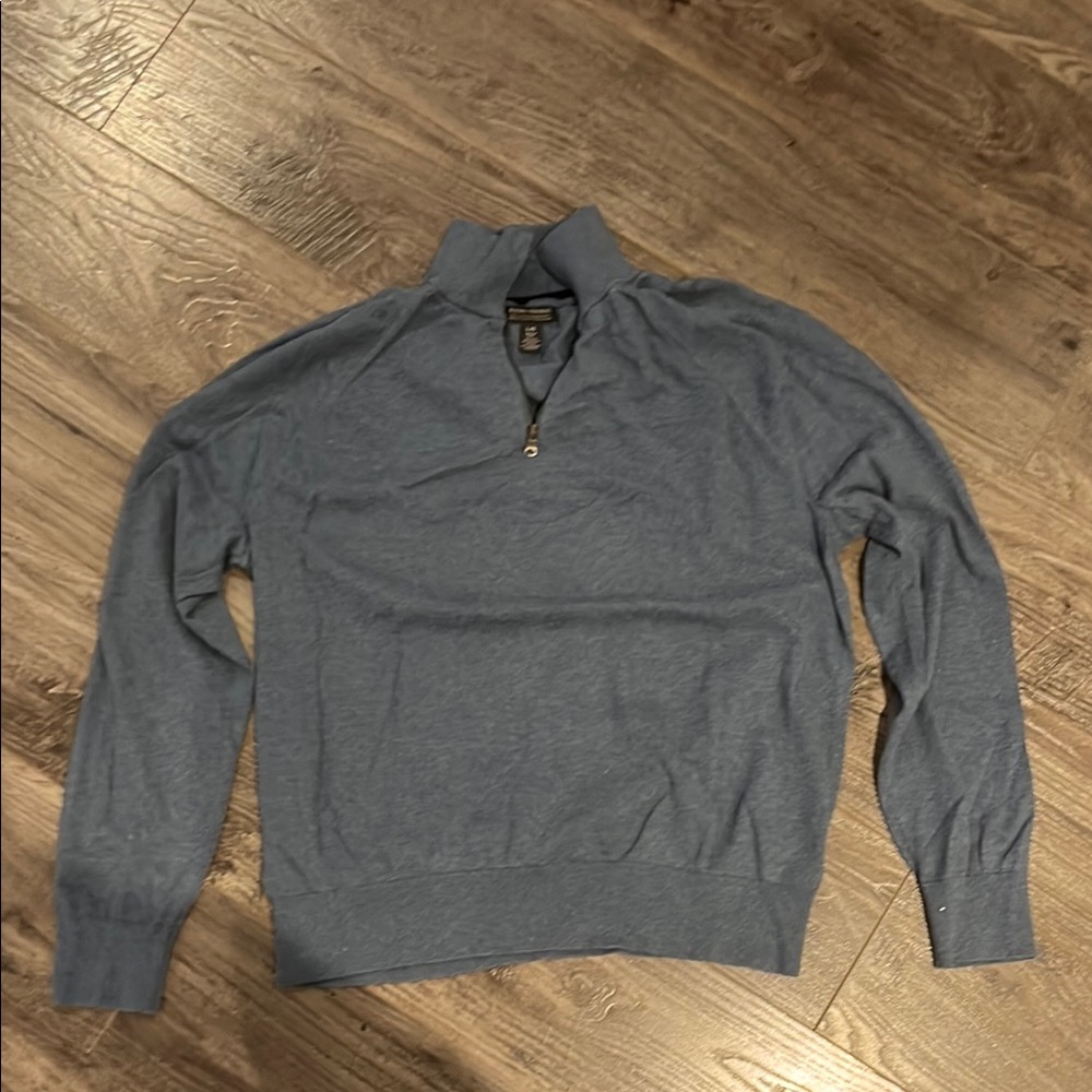 Blue Zip Up Sweater with Long Sleeves and Stand Up Collar